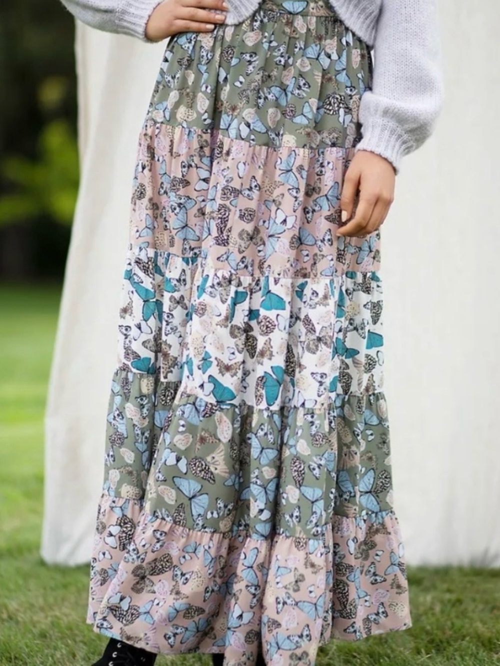 Diane Von Furstenberg TVF Monarch Butterfly Tiered Maxi Skirt